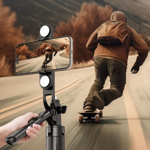 Selfie stick Hurtel Selfie stick WH181D-Y1S teleskopowy statyw 1.75m ze stopu aluminium z podwójną lampą i uchwytem na telefon - czarny 7
