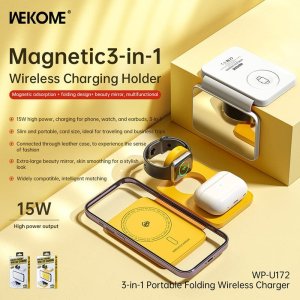 Ładowarka Wekome WEKOME WP-U172 - Ładowarka bezprzewodowa 3w1 z MagSafe do iPhone, Apple Watch i AirPods + lusterko (Żółty) 2