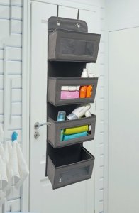 myHomelife Wiszący organizer na drzwi 4 pojemne kieszenie jasnoszary zawieszany 2
