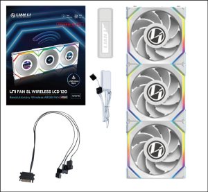 Wentylator Lian Li UNI FAN SL Wireless LCD 120 Reverse Blade 3-pack biały (12RSLLCD1W3W) 3