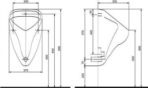 Pisuar Keramag 502.915.00.1 / GEBERIT / ALEX / PISUAR, B38CM, H64.5CM, T35CM, DOPŁYW Z TYŁU, ODPŁYW DO TYŁU / 5