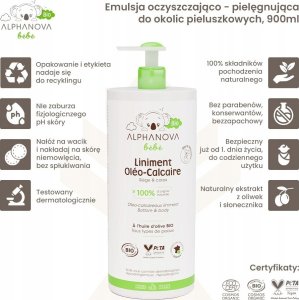 Alphanova Bebe Bio, Emulsja oczyszczająca z kompleksem pielęgnacyjnym do okolic pieluszkowych, 900 ml 3