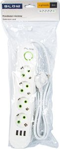Blow 98-224# Przedłużacz sieciowy ps-430 4-gniazda 3xusb 3m biały 2x1mm 2
