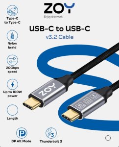 Kabel USB ZOY USB-C - USB-C 2 m Czarno-srebrny (ZCCC2) 4