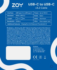 Kabel USB ZOY USB-C - USB-C 1m Czarno-srebrny (ZCCC1) 5