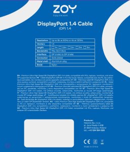 Kabel ZOY DisplayPort - DisplayPort 1.8m szary (ZCD18) 5