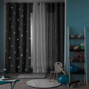 Douceur d`Interieur Zasłona na przelotkach ze wzorem, gwiazdki świecące w ciemności FLUO NIGHT 5