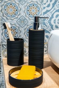 Dozownik do mydła AWD Interior Dozownik łazienkowy do mydła w płynie 300 ml czarny elegancki 2