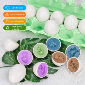 LeanToys Edukacyjny Zestaw Jajek Sorter Dinozaury Układanka 12 Sztuk 5