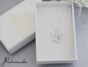 Radziszewska Jewellery Naszyjnik Srebrny na KOMUNIĘ z Aniołkiem Łańcuszek Prezent GRAWER GRATIS 3