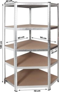 Profi Tools Regał metalowy rogowy magazynowy Zeus 180x90x40 cm 5 półek nośność 875 kg 3