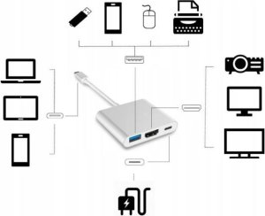 HUB USB iLike HD1 3in1 USB-C to HDMI 4K/ USB 3.0/ USB-C Female Adapter Silver 3