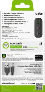 Powerbank SBS Mobile Powerbank SBS TTBB20000PD20K 20000 mAh 20W PD USB-C, USB-A, Micro-USB - czarny 3