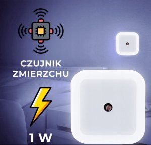 Lampka wtykowa do gniazdka VERGIONIC Kontaktowa lampka nocna LED 6,5x6,5cm 220V z czujnikiem zmierzchu 12