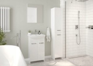 Stamar Szafka łazienkowa z umywalką baterią i syfonem 85x50 stojąca biała 3
