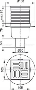 ALCADRAIN Kratka ściekowa 105×105/50 mm odpływ pionowy syfon mokry 5