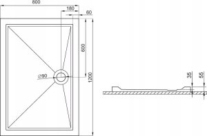 Brodzik Polimat Brodzik posadzkowy 120x80x3x5,5 GOLIAT 7
