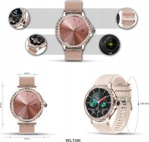 Smartwatch Giewont Smartwatch Damski Veltori VT320-1 Złota Bransoleta + Różowy Pasek Silikonowy 8