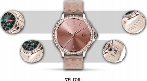Smartwatch Giewont Smartwatch Damski Veltori VT320-1 Złota Bransoleta + Różowy Pasek Silikonowy 9