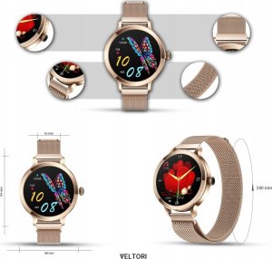 Smartwatch Giewont Smartwatch Damski Veltori VT340-1 Złota Bransoleta + Różowy Pasek Silikonowy 6
