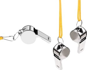 LeanToys Gwizdek Sędziowski Z Kulką Metalowy Żółty Sznurek 40cm LEAN TOYS 3