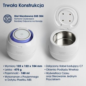 ZENT Myjka ultradźwiękowa Ultrasonic Cleaner biała 8