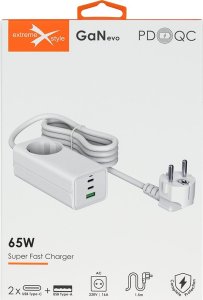 Ładowarka eXtremestyle Ładowarka Sieciowa Gan Evo 65W 2 Xusb-C+Usb+230V 11