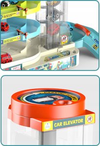click4TOYS Parking Samochodowy Z Windą Elektryczną Garaż 4 Piętrowy Tor Zjazdowy Autka 11