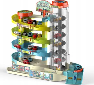 click4TOYS Parking Samochodowy Z Windą Elektryczną Garaż 4 Piętrowy Tor Zjazdowy Autka 13
