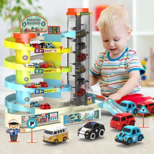 click4TOYS Parking Samochodowy Z Windą Elektryczną Garaż 4 Piętrowy Tor Zjazdowy Autka 2