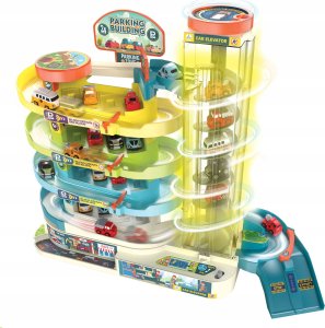 click4TOYS Parking Samochodowy Z Windą Elektryczną Garaż 4 Piętrowy Tor Zjazdowy Autka 9