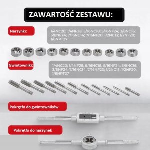 Bituxx Zestaw gwintowników i narzynek calowych 24el metalowa walizka 5