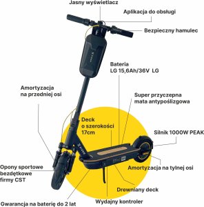 Hulajnoga elektryczna Xrider Hulajnoga elektryczna XRIDER M10 Pro - Aplikacja KERS 1000W PEAK bateria LG 4