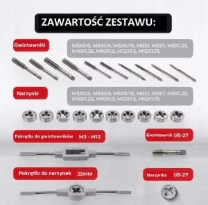 Bituxx Zestaw gwintowników i narzynek 24el. (M5-M12) metalowa walizka 13