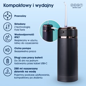 Irygator ZENT Irygator do zębów jamy ustnej Stream+ bezprzewodowy PRO 360 Blue 18