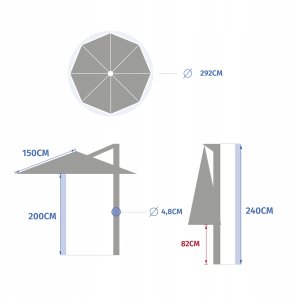 Rojaplast Parasol ogrodowy ze stelażem, MANOA, 300 cm 8