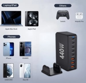 Zasilacz do laptopa Reagle SZYBKA ŁADOWARKA 8 w 1 GaN III 440W PD 5x USB C 3x QC 3.0 DO LAPTOPA IPHONE 6