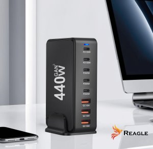 Zasilacz do laptopa Reagle SZYBKA ŁADOWARKA 8 w 1 GaN III 440W PD 5x USB C 3x QC 3.0 DO LAPTOPA IPHONE 9