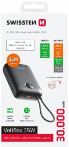 Powerbank Swissten Swissten Voltbox 35W Power Bank 30000 mAh with Built-In Cables USB-C and Lightning 3