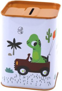 LeanToys Skarbonka Dinozaur W Samochodzie Nauka Oszczędzania Metalowa Biała 11x8cm 4
