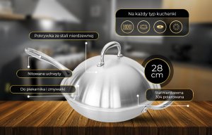 Patelnia Shiori Shiori  Stainless Steel 304 patelnia WOK 28cm x 8,20 cm indukcja 5