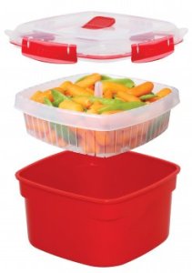 Sistema Sistema 1103, Steamer, Red, 3200 ml, Transparent, 13.53 cups, 238 mm 2