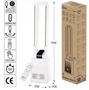 Wentylator Zilan WENTYLATOR KOLUMNOWY BEZŁOPATKOWY 97CM CICHY PANEL DOTYKOWY + PILOT 50W 8