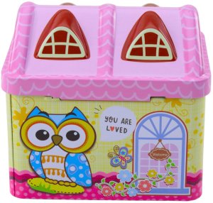 LeanToys Skarbonka Metalowa Domek Sowa Kłódka Kluczyki Różowa 5