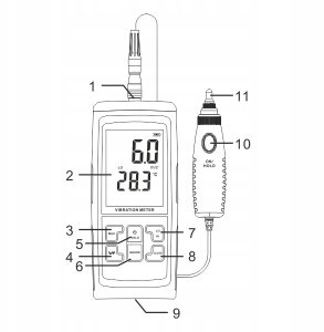 Benetech MIERNIK WIBRACJI CYFROWY WIBROMETR CZUJNIK DRGAŃ Z SONDĄ NA PRZEWODZIE LCD 7