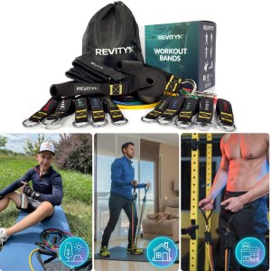 Revity Revity Gumy do ćwiczeń oporowe Workout Bands Pro 5 szt. 10-100 kg + Akcesoria 6 szt. 10