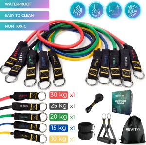 Revity Revity Gumy do ćwiczeń oporowe Workout Bands Pro 5 szt. 10-100 kg + Akcesoria 6 szt. 13