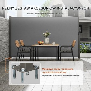 Vevor Markiza boczna parawan na taras roleta przeciwsłoneczna szara 160 x 300 cm 3