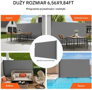 Vevor Markiza boczna parawan na taras roleta przeciwsłoneczna szara 160 x 300 cm 5