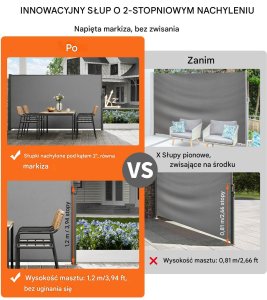 Vevor Markiza boczna parawan na taras roleta przeciwsłoneczna szara 200 x 300 cm 2